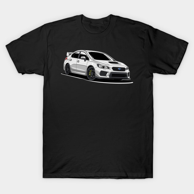 Subie Impreza STi (White) T-Shirt by afrcreativeart